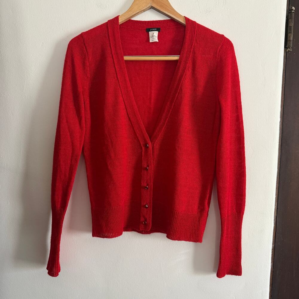 J. Crew | Red Alpaca and Merino Blend Gem Button Cardigan Sweater | Medium